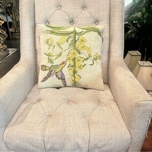Floral Embroidered Cushion with Hummingbird Design Accent Pillow Home Decor